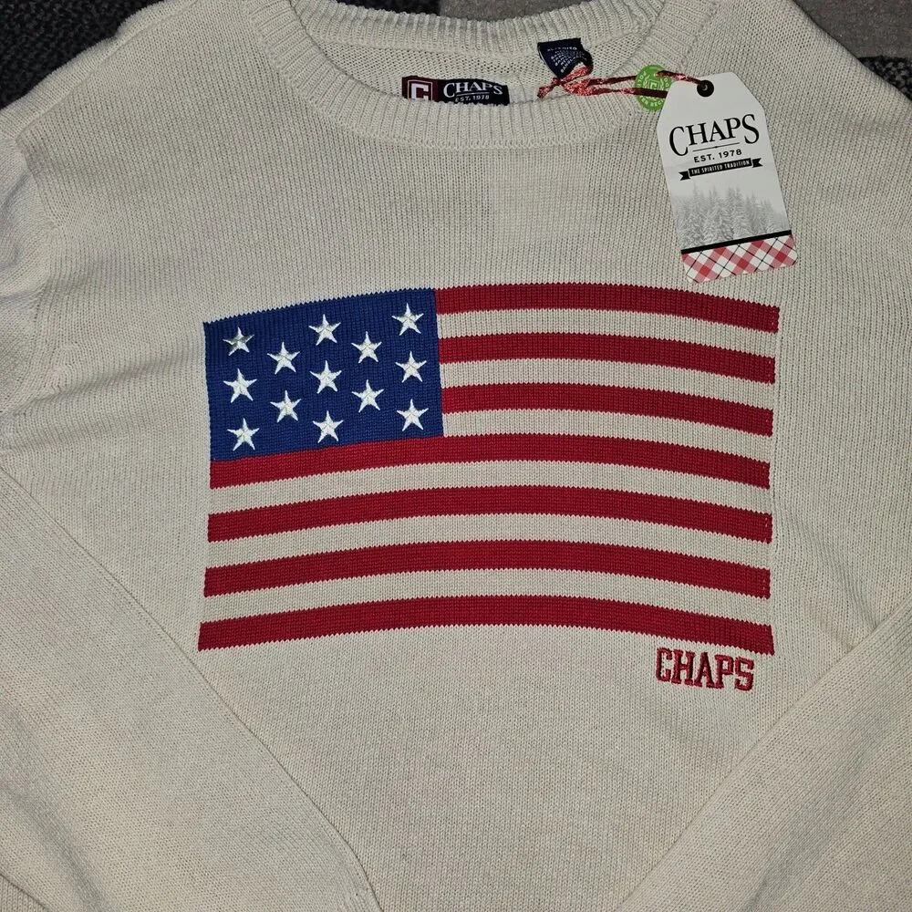 Chaps Men's Cream American Flag Sweater‎ XL